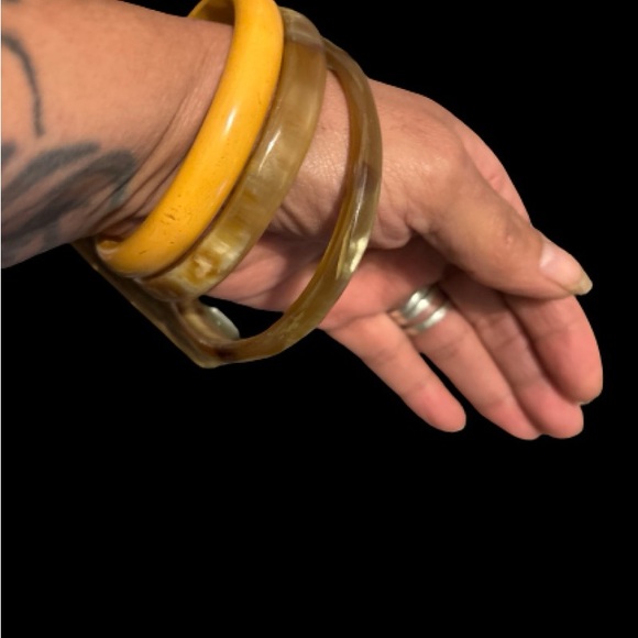 Vintage Bakelight / Plastic Marbled Bangle Bracelets Lot Of 3 * 6” Circumference - Picture 6 of 9